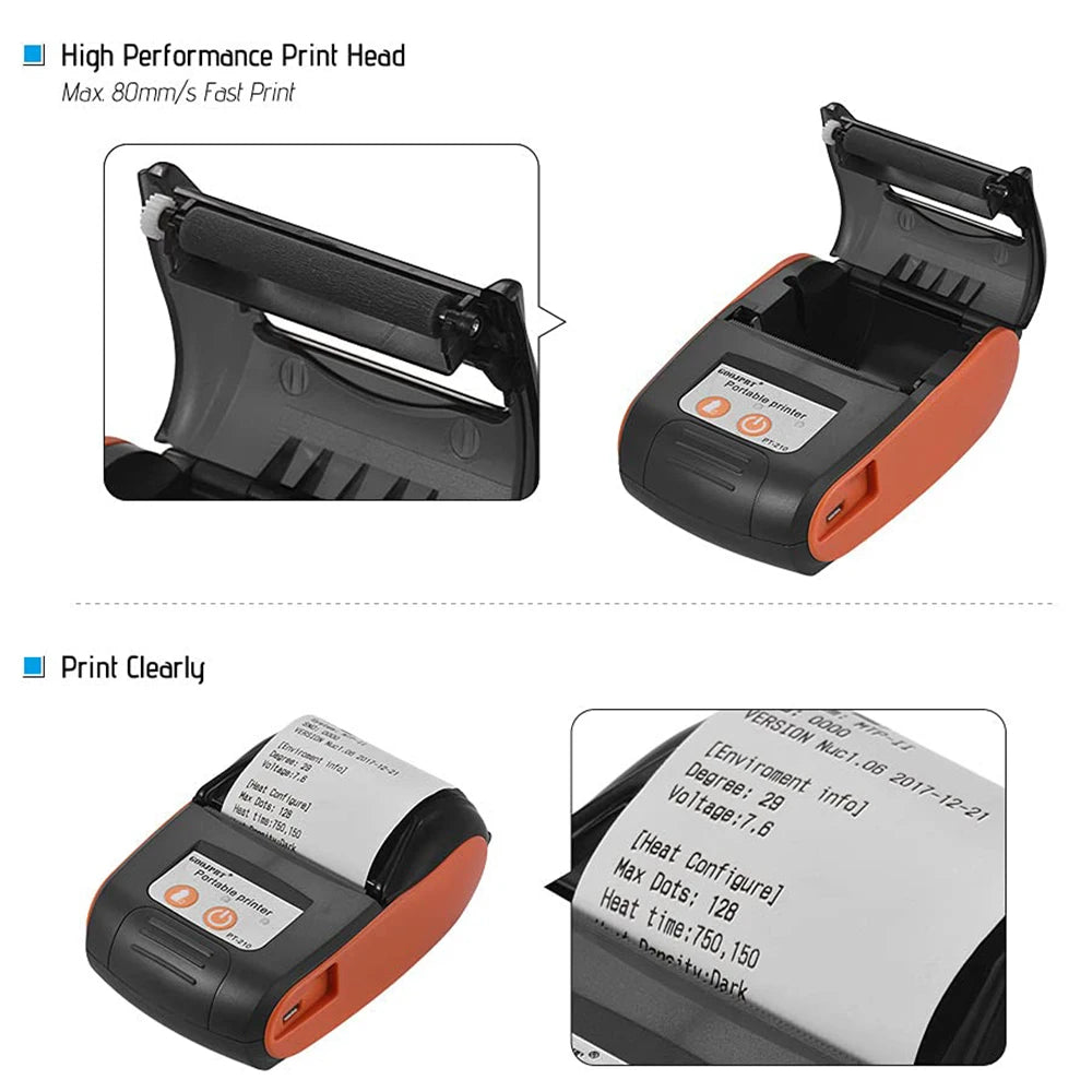 Mini Imprimante de Tickets Portable sans Fil - Bluetooth 58mm - Compatible iOS, Android, PC