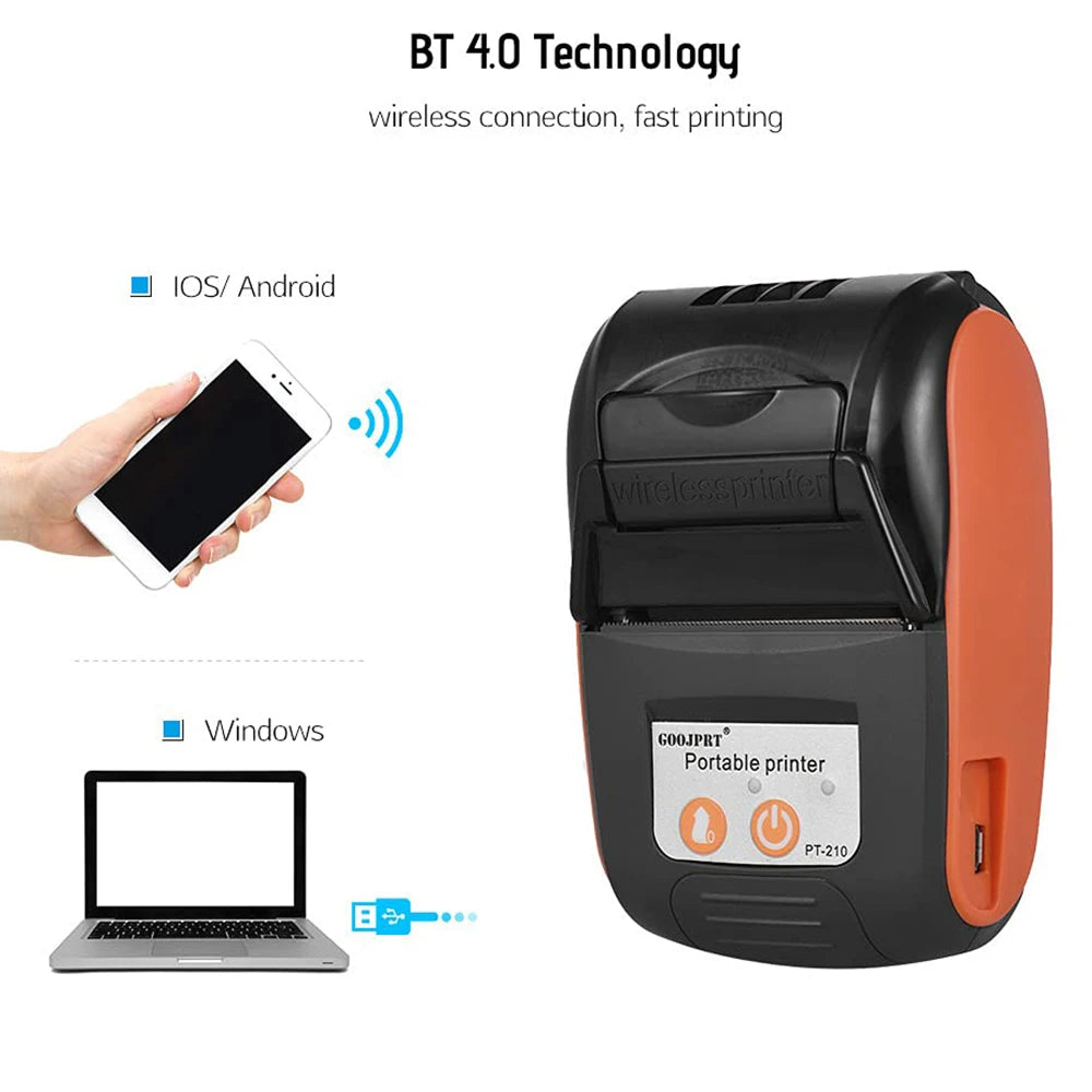 Mini Imprimante de Tickets Portable sans Fil - Bluetooth 58mm - Compatible iOS, Android, PC